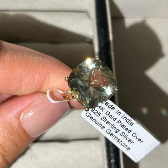 Jewelry - NWT 14k plated over sterling silver green Amethyst ring size 8
